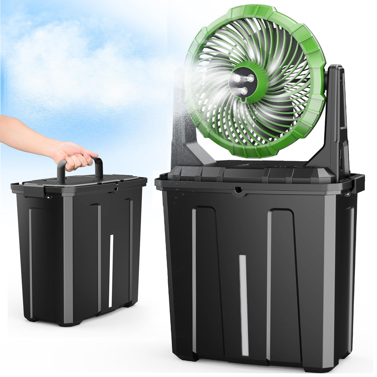 Ausic Portable Misting Fan front view showing nozzle and water tank