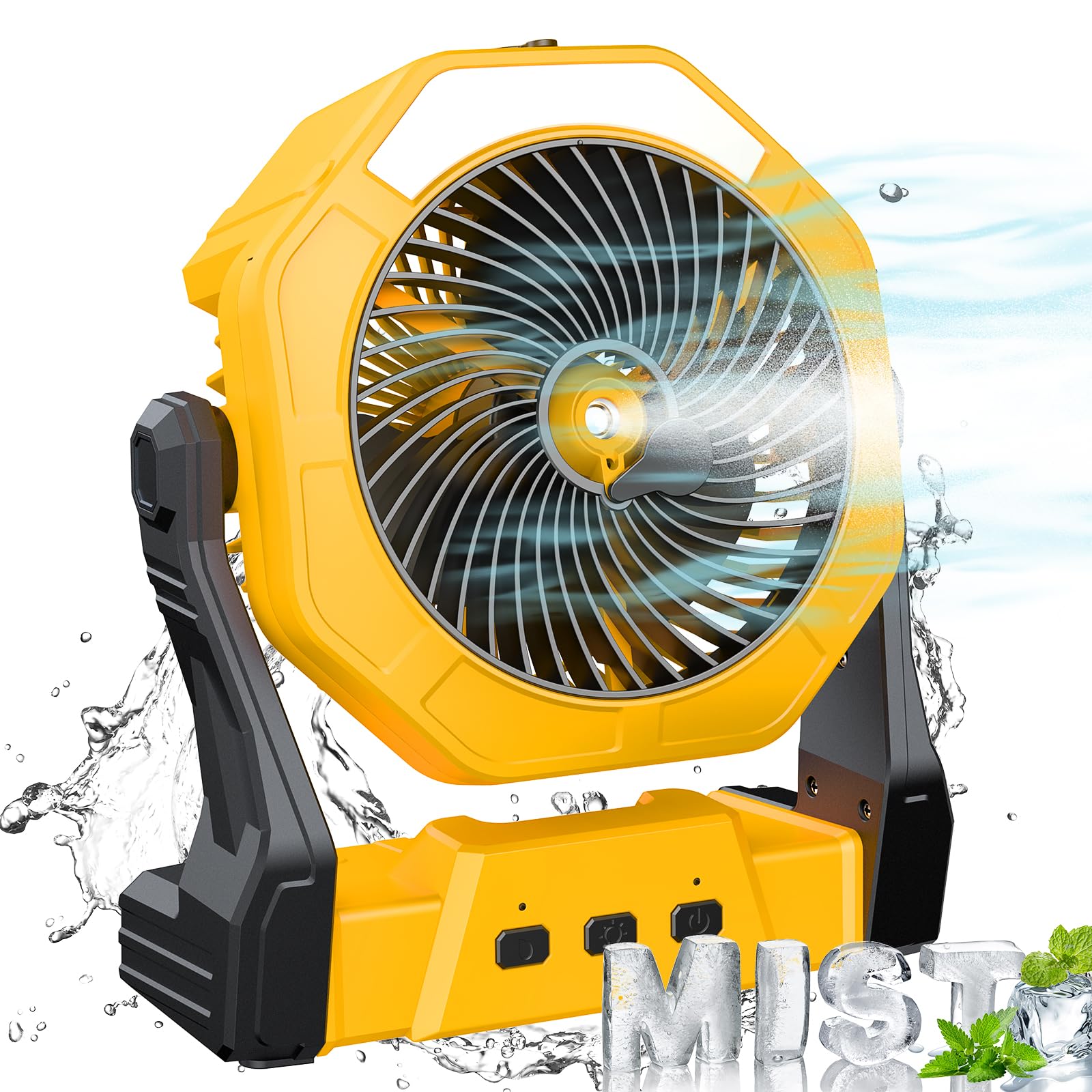 Ausic Portable Misting Fan in yellow, front view