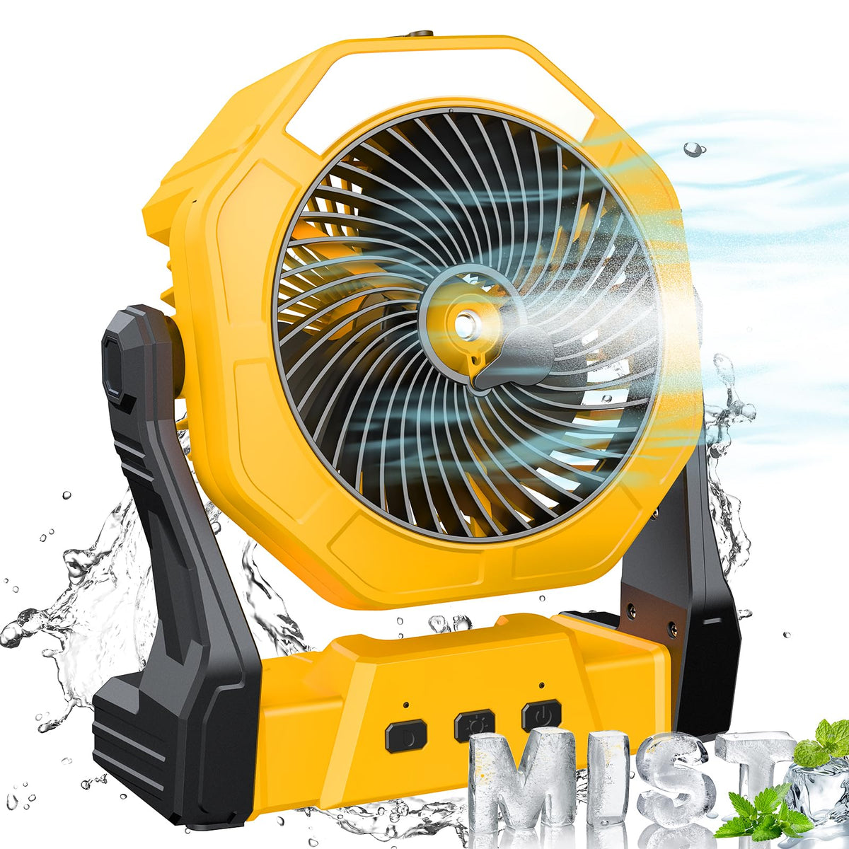 Ausic Portable Misting Fan in yellow, front view