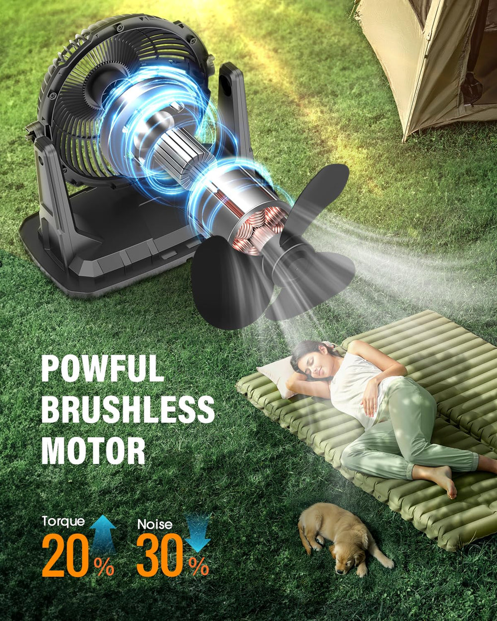 Ausic Portable Misting Fan set up outdoors at a picnic