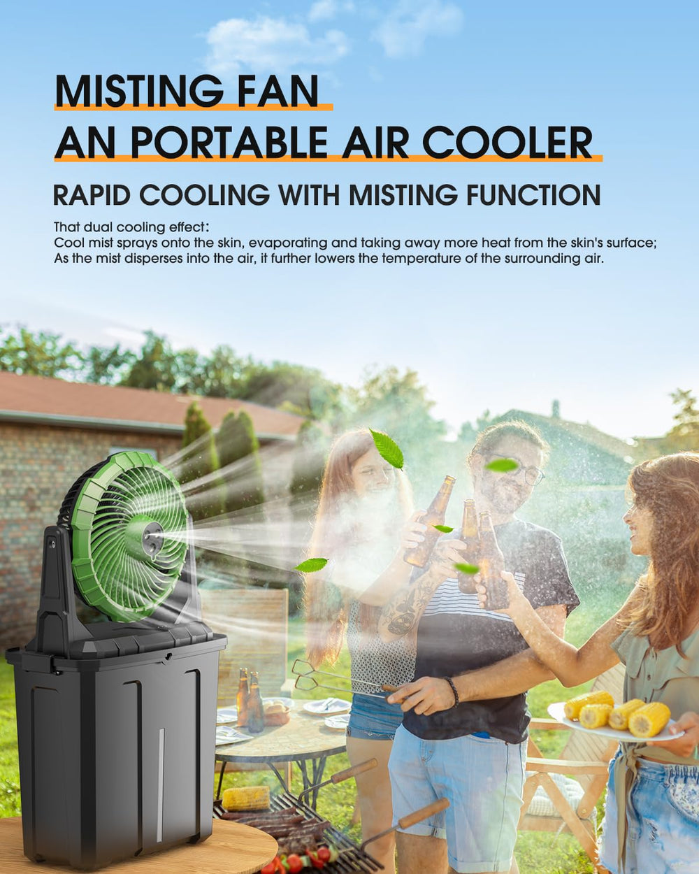 Ausic Portable Misting Fan side view with water bucket