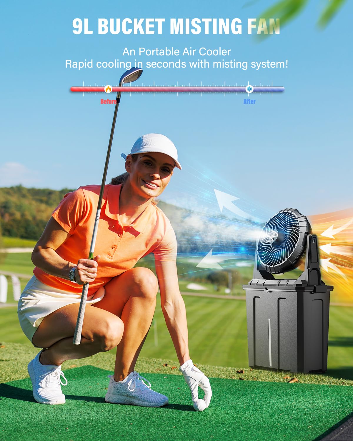 Ausic Portable Misting Fan with water bucket and cord