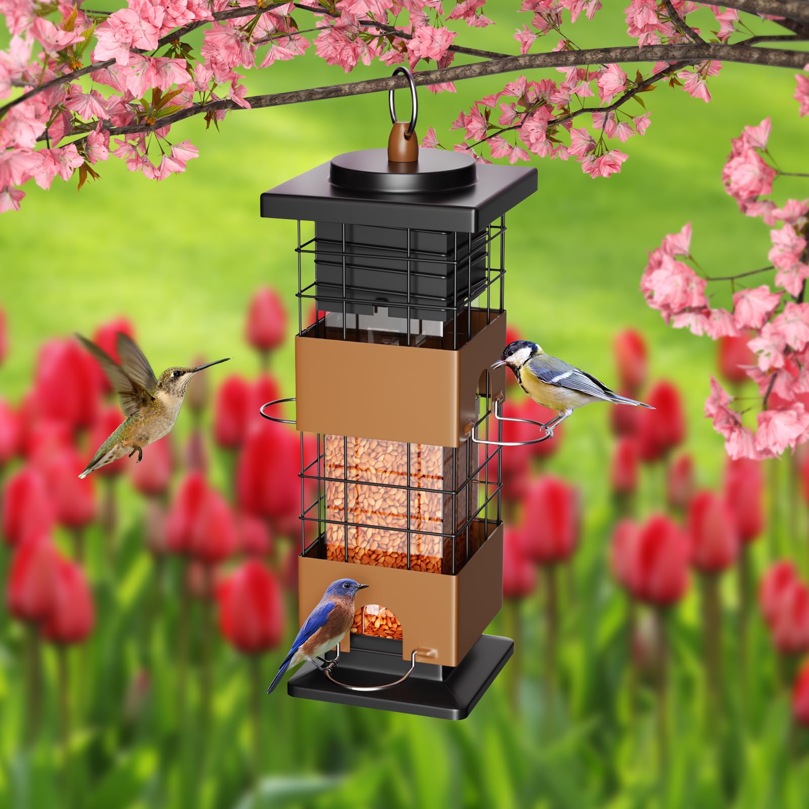 Auslar Bird Feeder in garden setting surrounded by plants