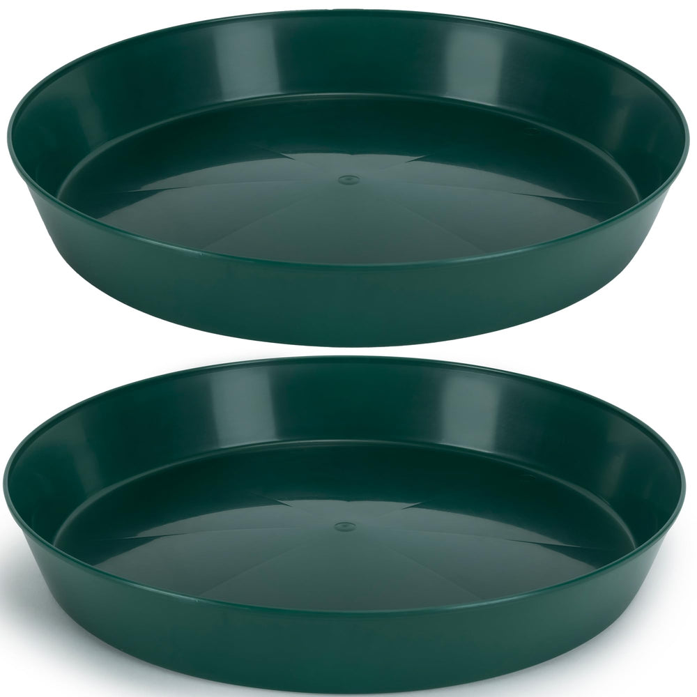 Austin Planter 18 inch dark green saucer front view