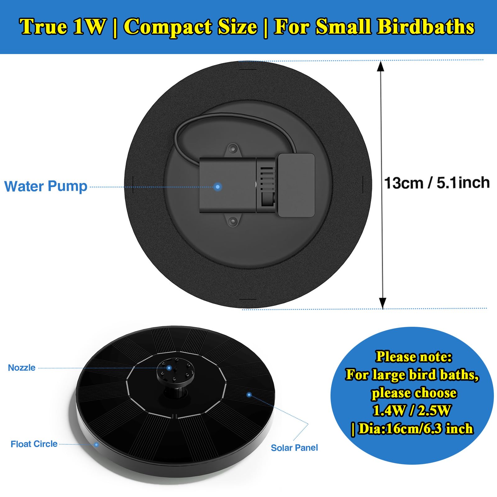 AUTGA Solar Fountain Pump in bird bath with water spray
