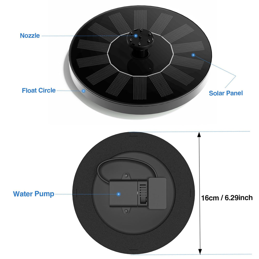AUTGA Solar Fountain Water Pump side view showing solar panel