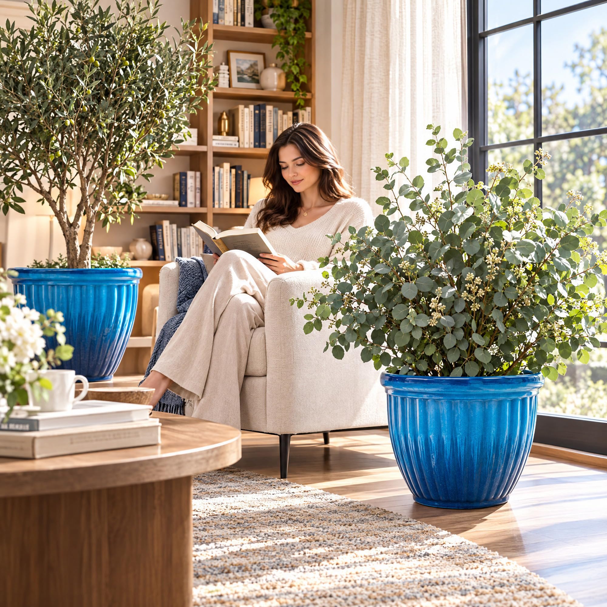 AUTO DAYA 15" Planter with tropical plants