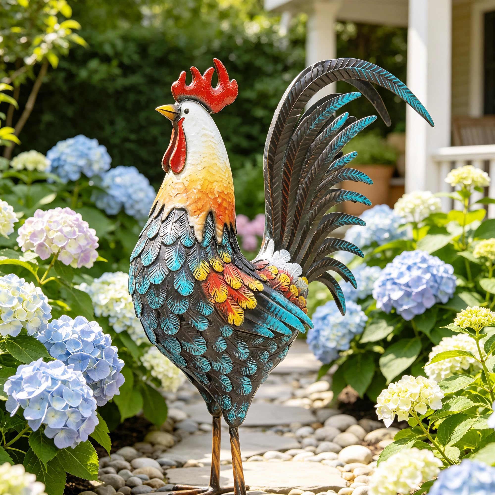 Autodaya large rooster statue with ground stakes included