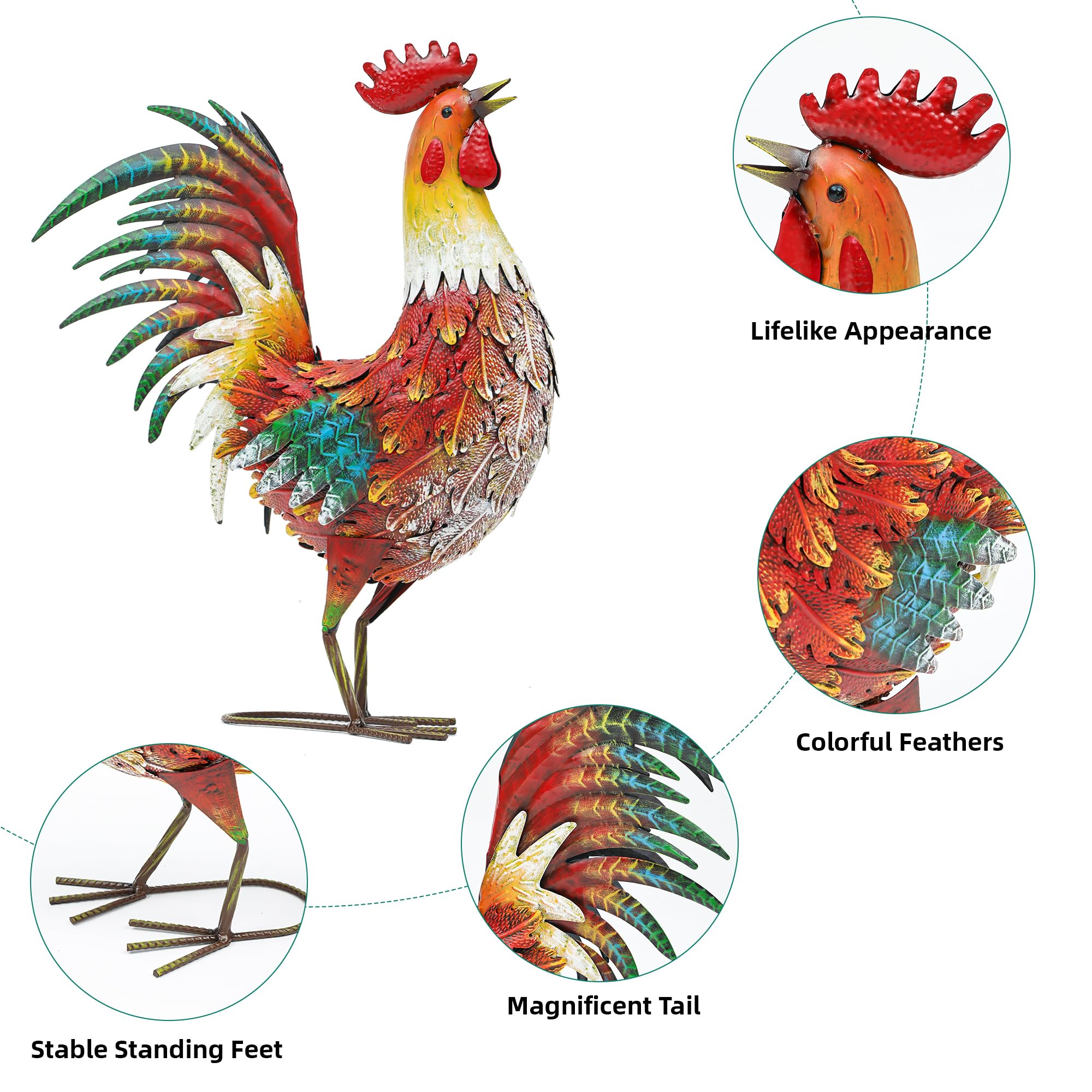 Autodaya Metal Rooster sculpture with vibrant colours