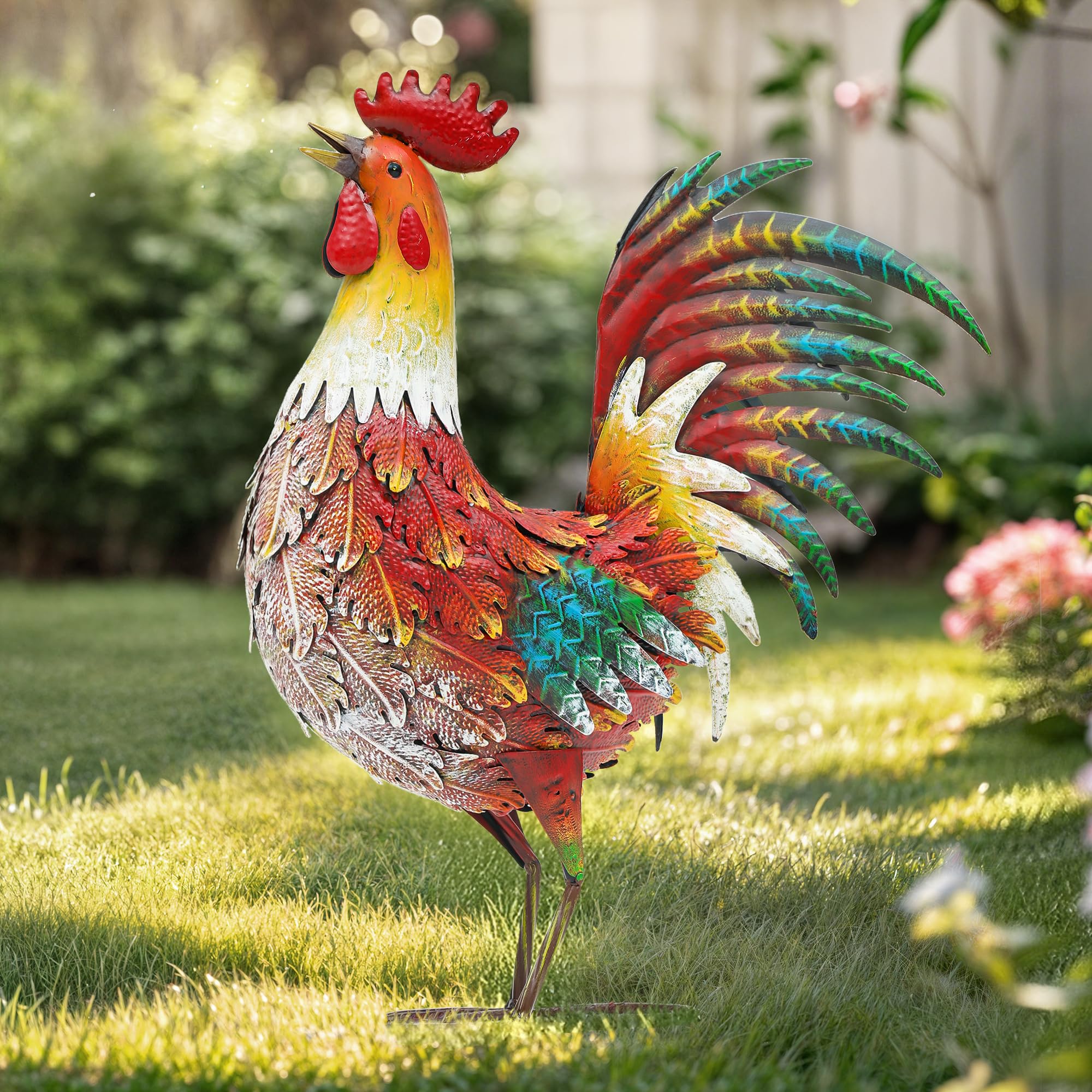 Autodaya Metal Rooster Yard Decor 21.5" front view