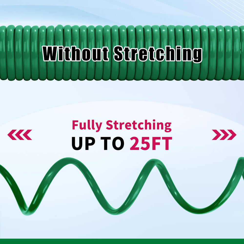 AUTOMAN 25 ft Coil Garden Hose equipped with ergonomic nozzle