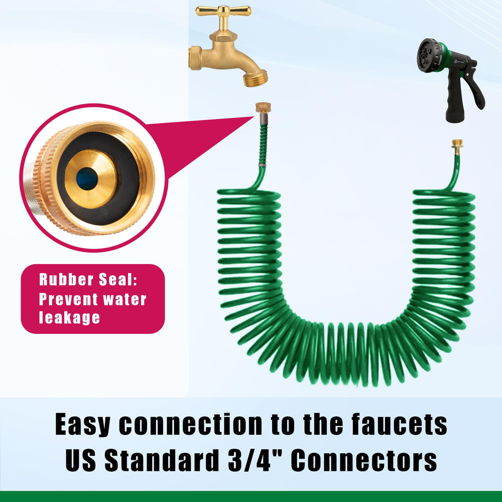 AUTOMAN 25 ft Coil Garden Hose in use watering plants