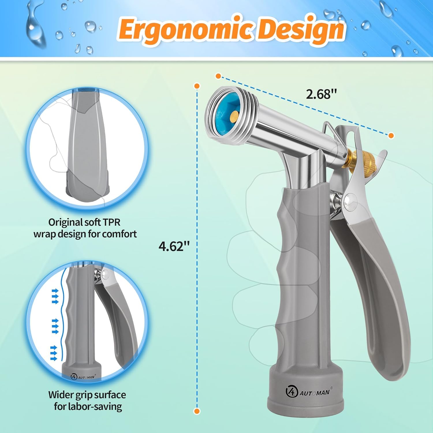AUTOMAN adjustable high pressure garden hose nozzle side view