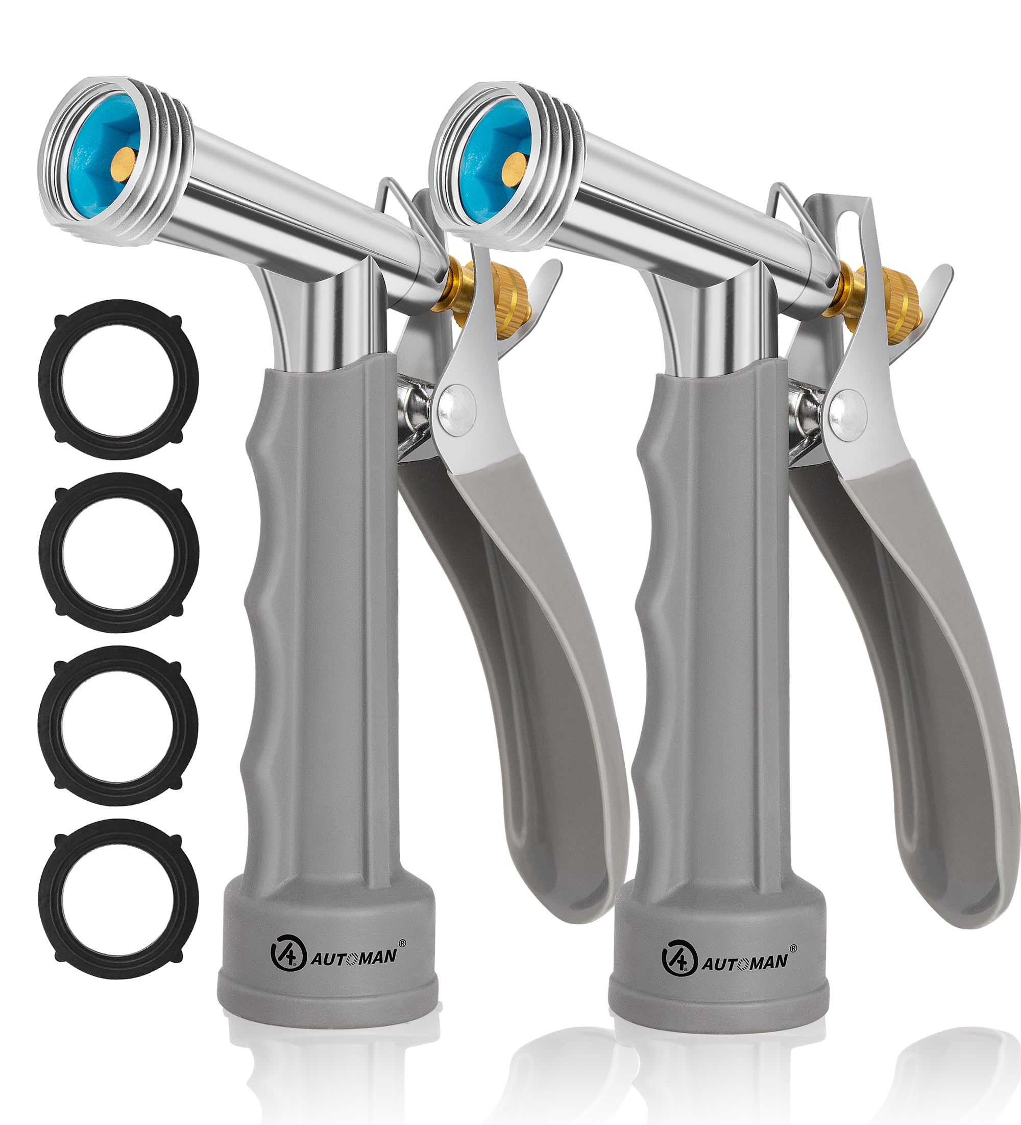 AUTOMAN Full Size Garden Hose Nozzle front view, grey