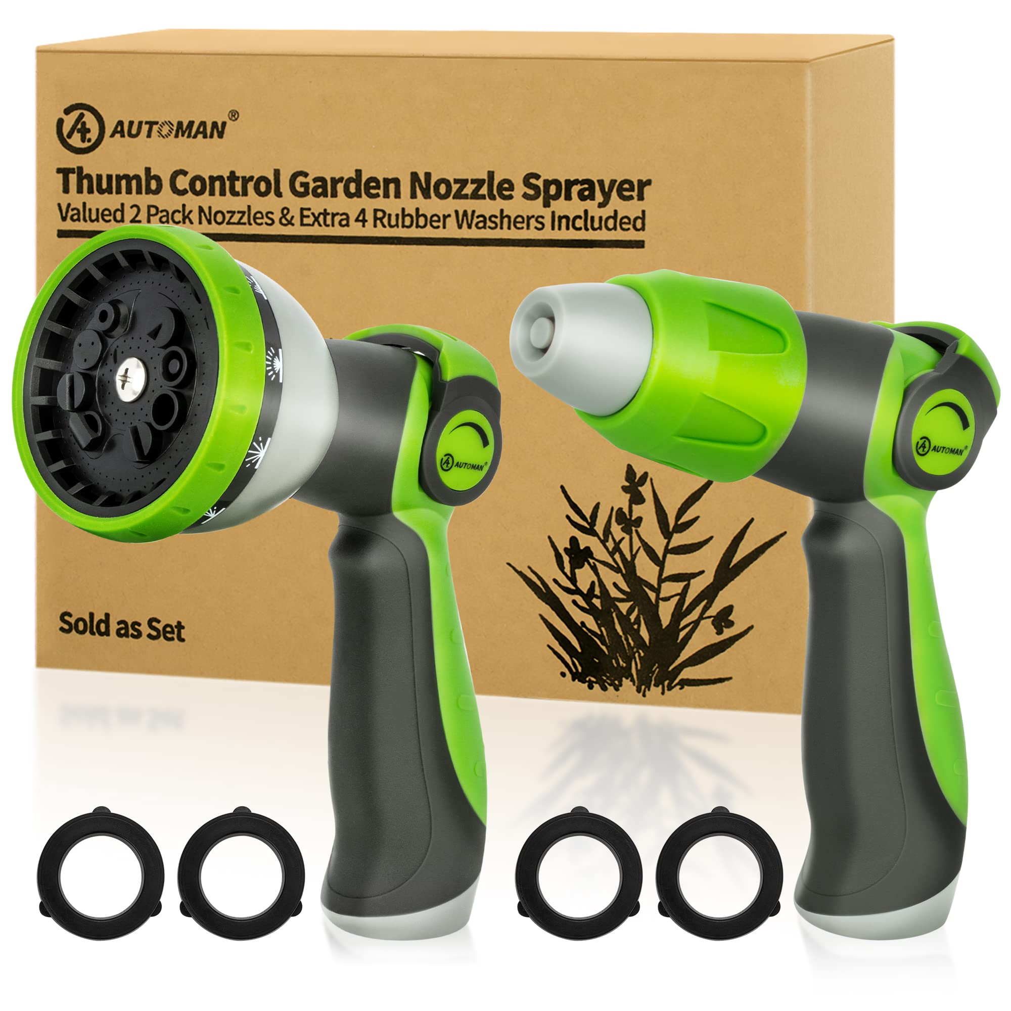 AUTOMAN Garden Hose Nozzle 10-pattern sprayer front view