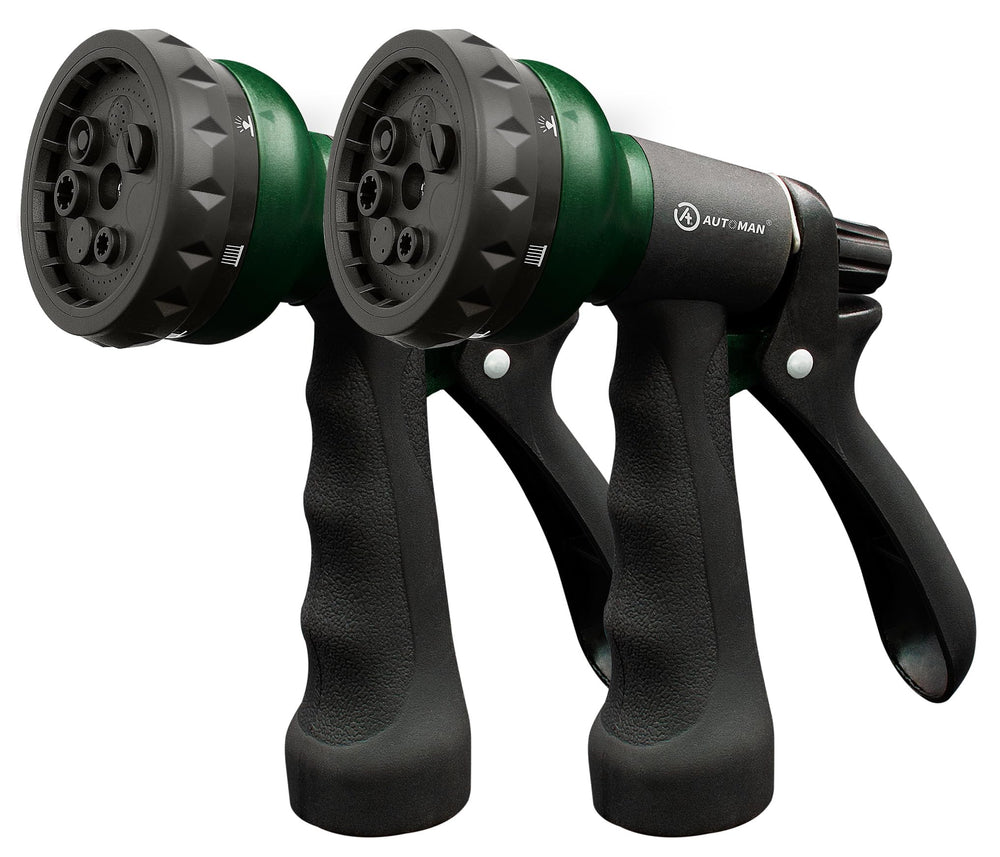 AUTOMAN Garden Hose Nozzle 2 Pack front view with adjustable patterns