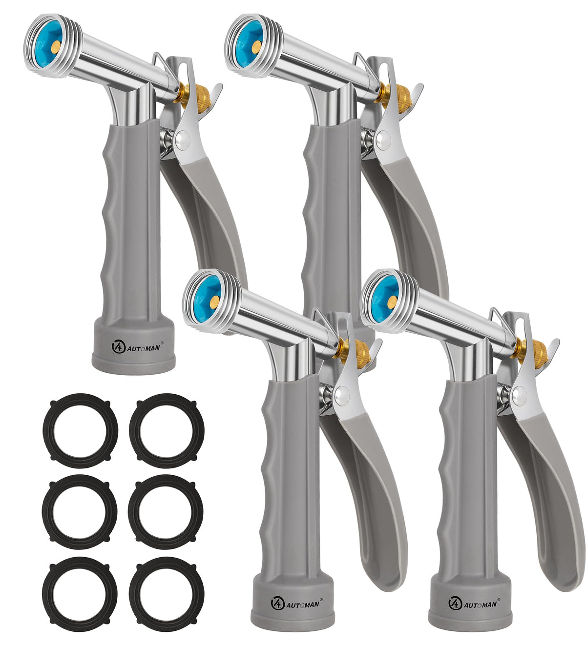 AUTOMAN garden hose nozzle 4 pack front view with ergonomic grip