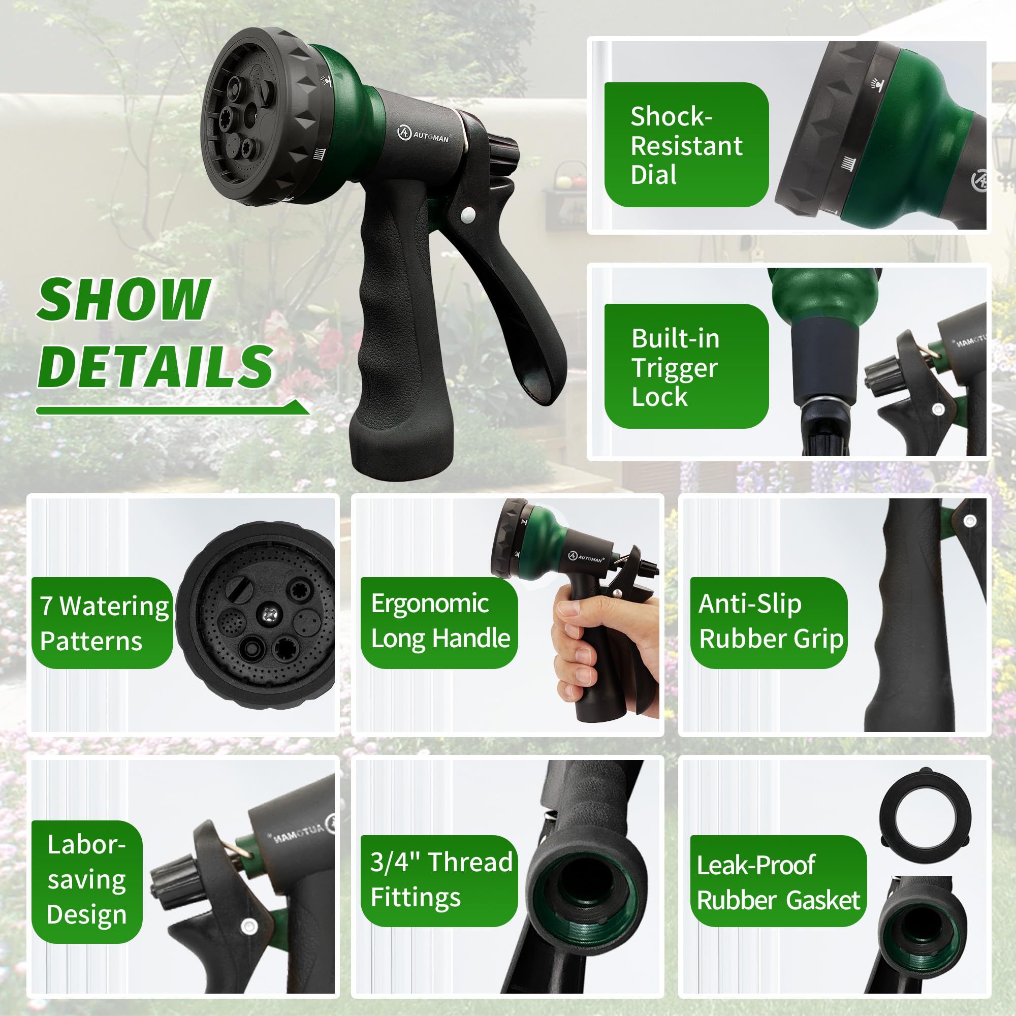 AUTOMAN Garden Hose Nozzle back view highlighting material quality