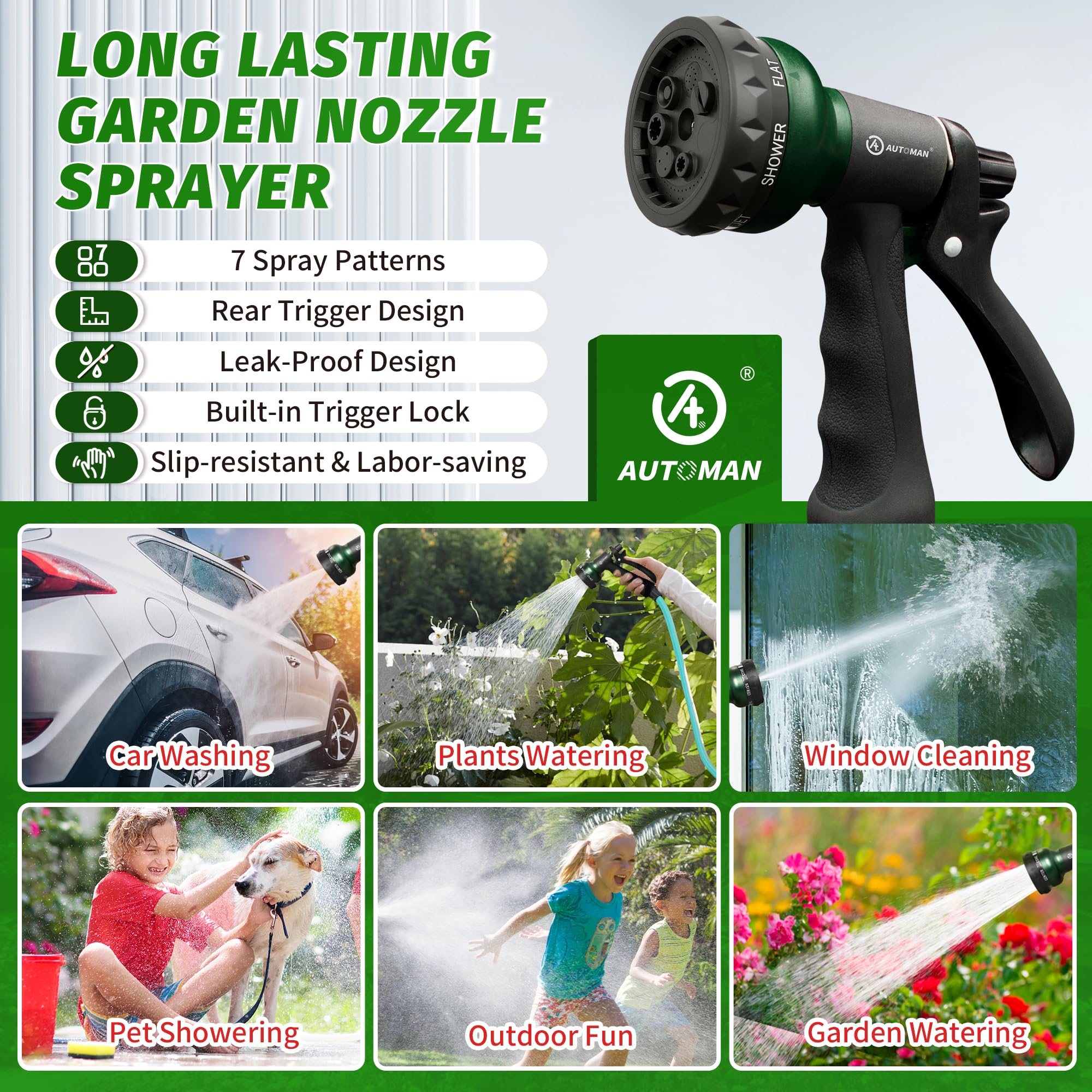 AUTOMAN Garden Hose Nozzle displayed on a garden table