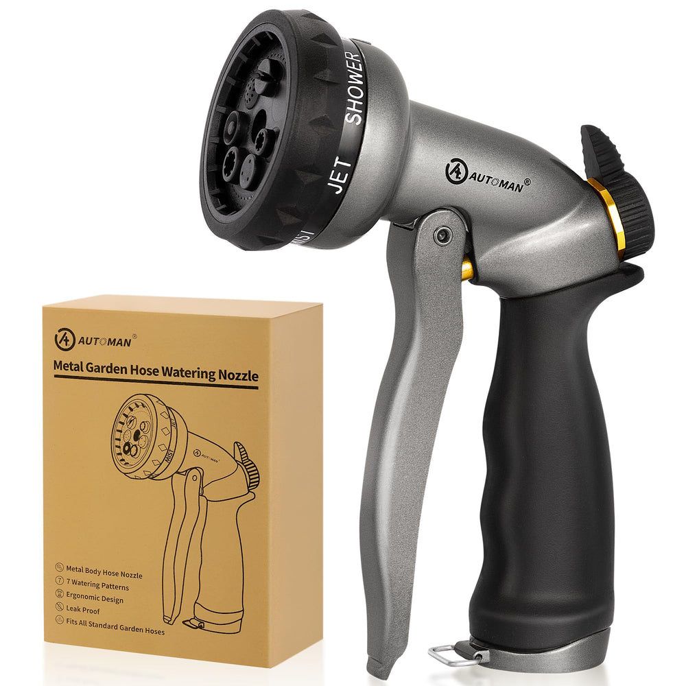 AUTOMAN Garden Hose Nozzle front view with 7 patterns