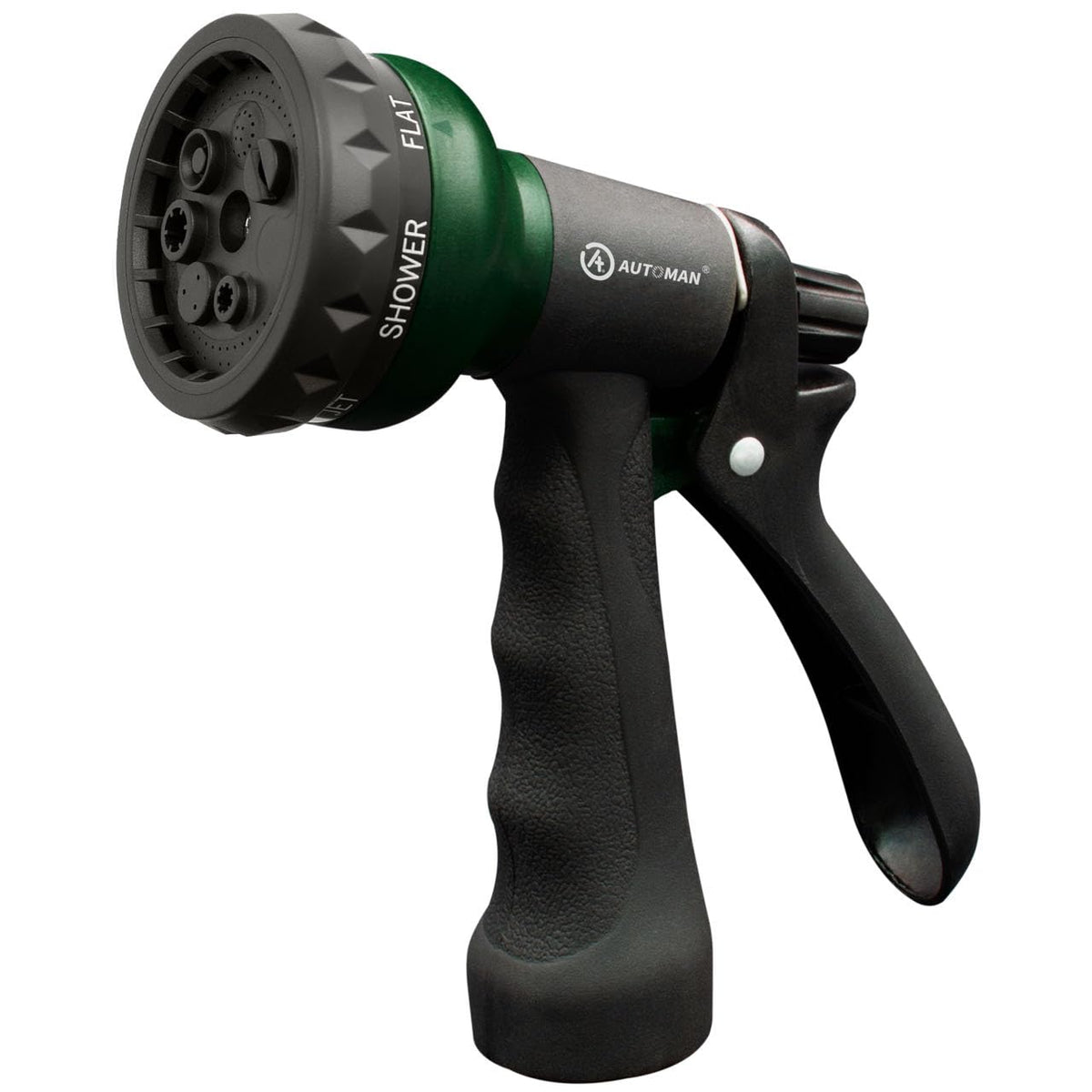 AUTOMAN Garden Hose Nozzle front view with adjustable patterns