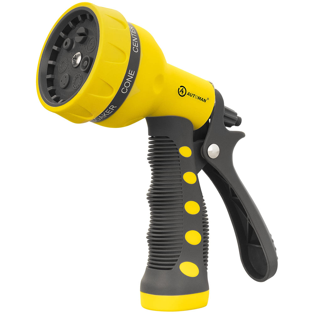 AUTOMAN Garden Hose Nozzle front view with yellow finish