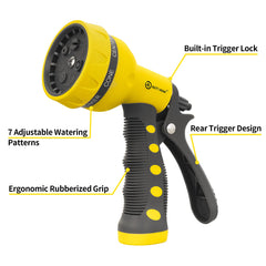 AUTOMAN Garden Hose Nozzle showing 7 adjustable patterns
