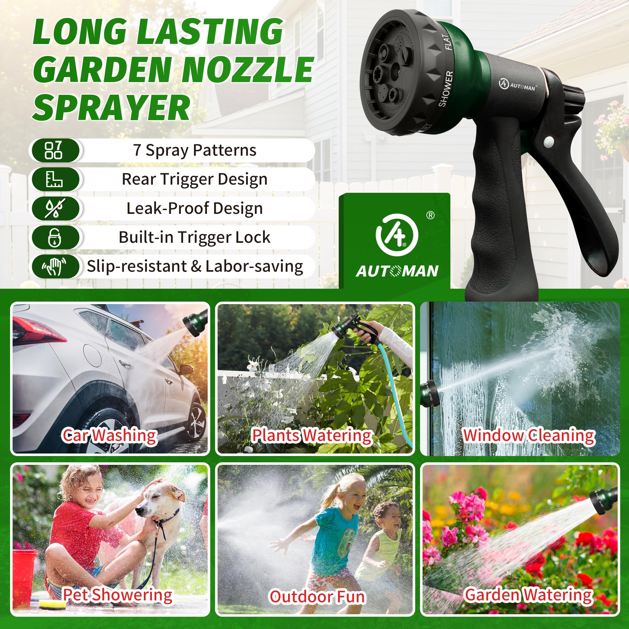 AUTOMAN Garden Hose Nozzle showing locking mechanism