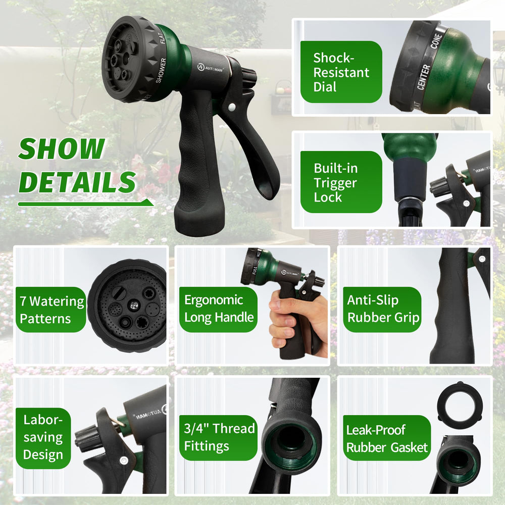 AUTOMAN Garden Hose Nozzle showing the lock bar feature