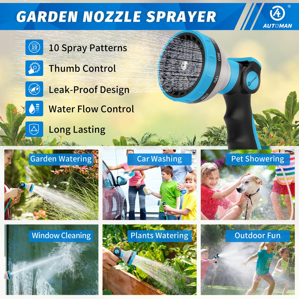 AUTOMAN Garden Hose Nozzle showing thumb control mechanism