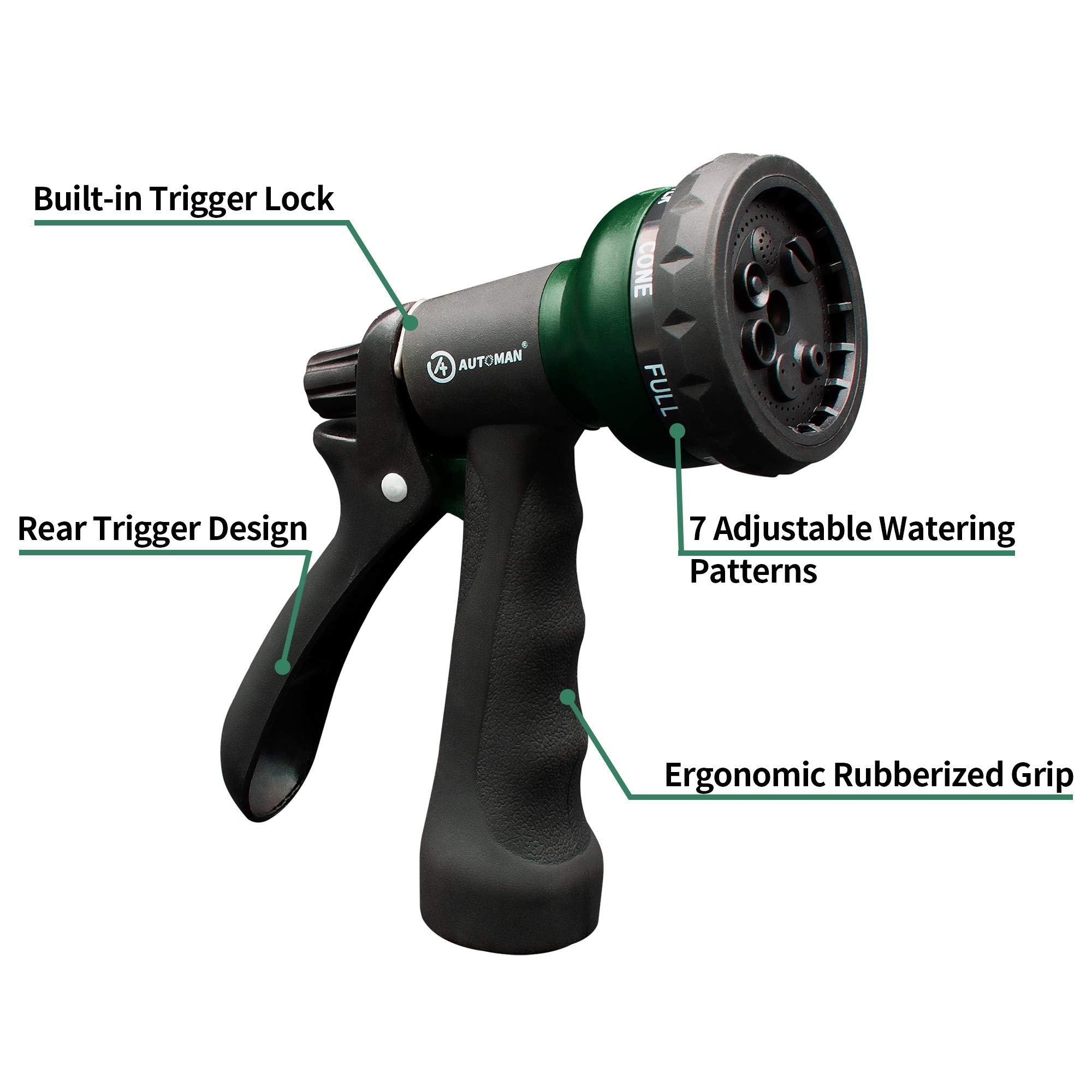 AUTOMAN Garden Hose Nozzle with adjustable patterns