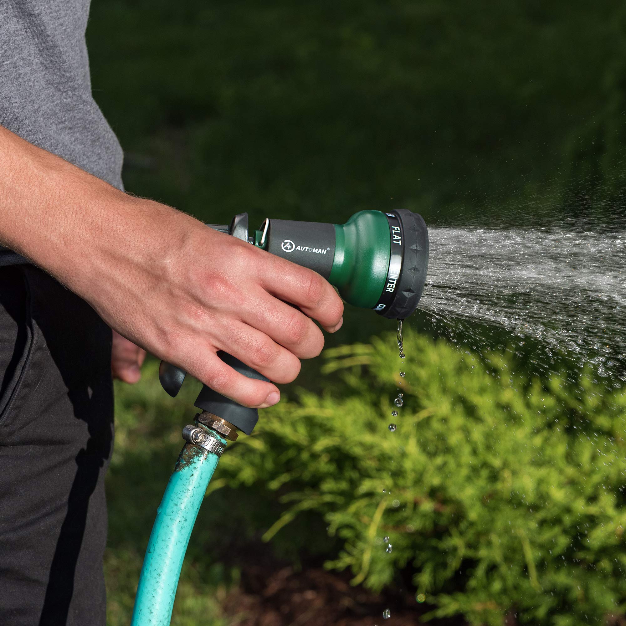 AUTOMAN Garden Hose Nozzle with garden hose attached