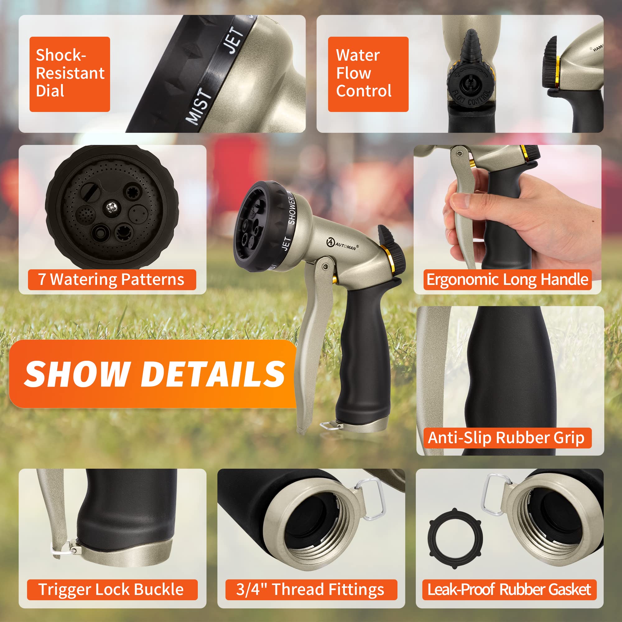 AUTOMAN Garden Hose Nozzle with high-pressure jet setting