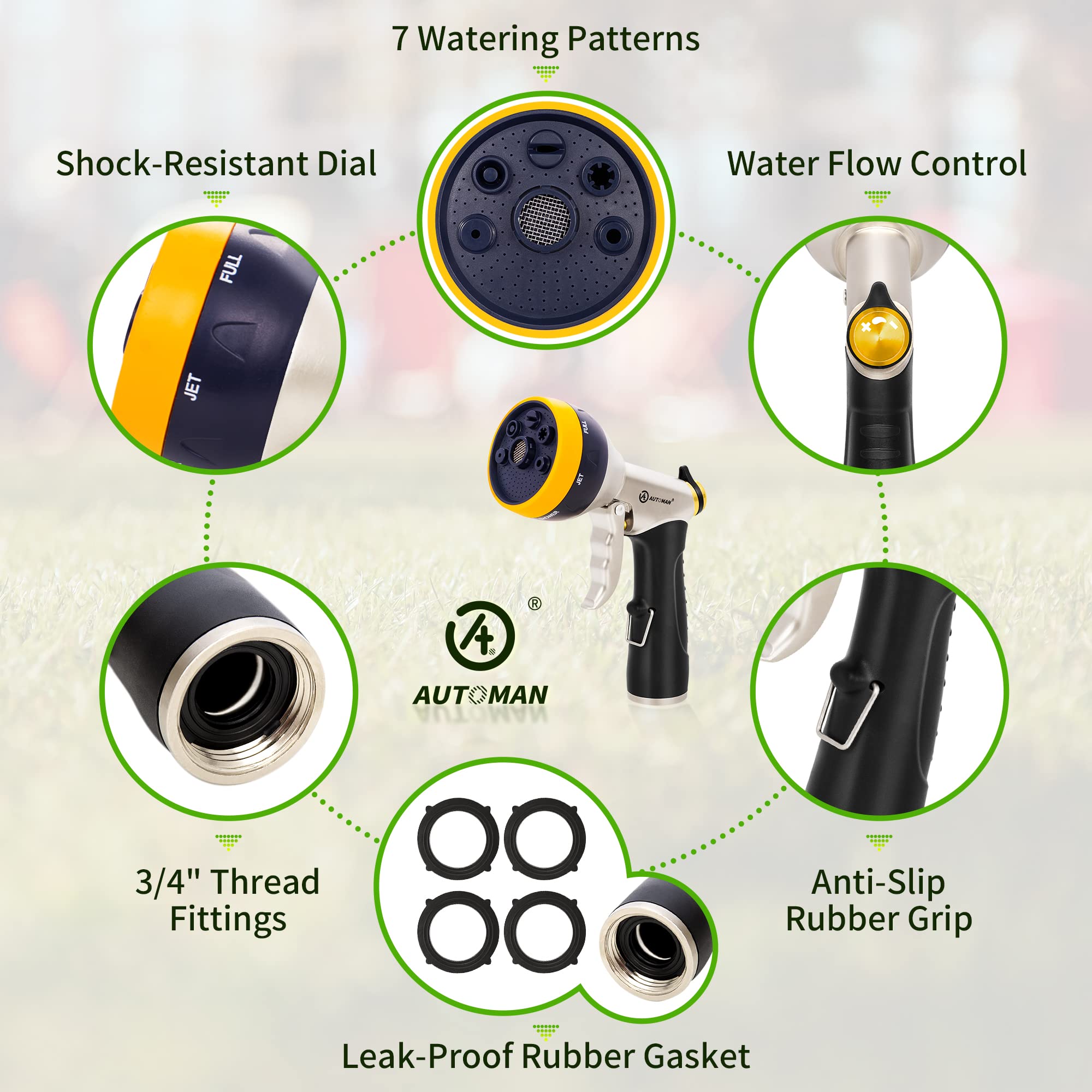 AUTOMAN garden hose nozzle with high-pressure water flow demonstration