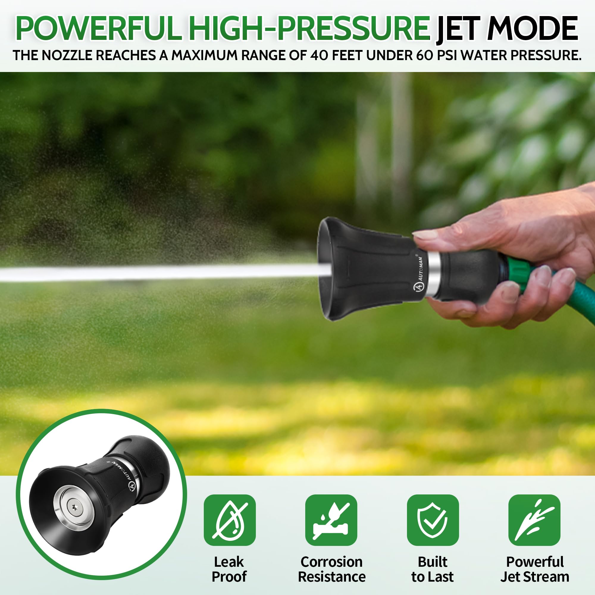 AUTOMAN nozzle demonstrating jet spray mode on a car