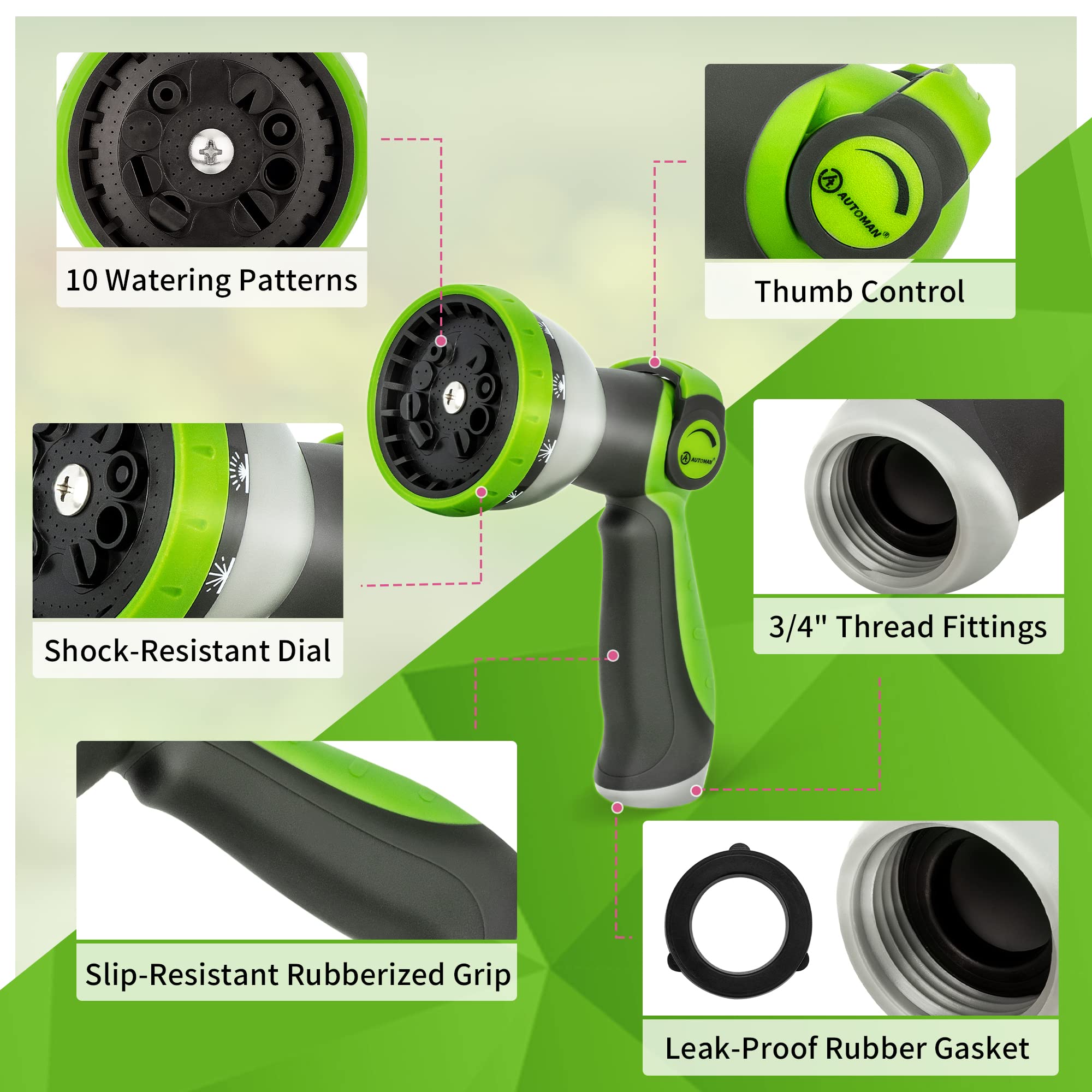 AUTOMAN nozzle with thumb control feature