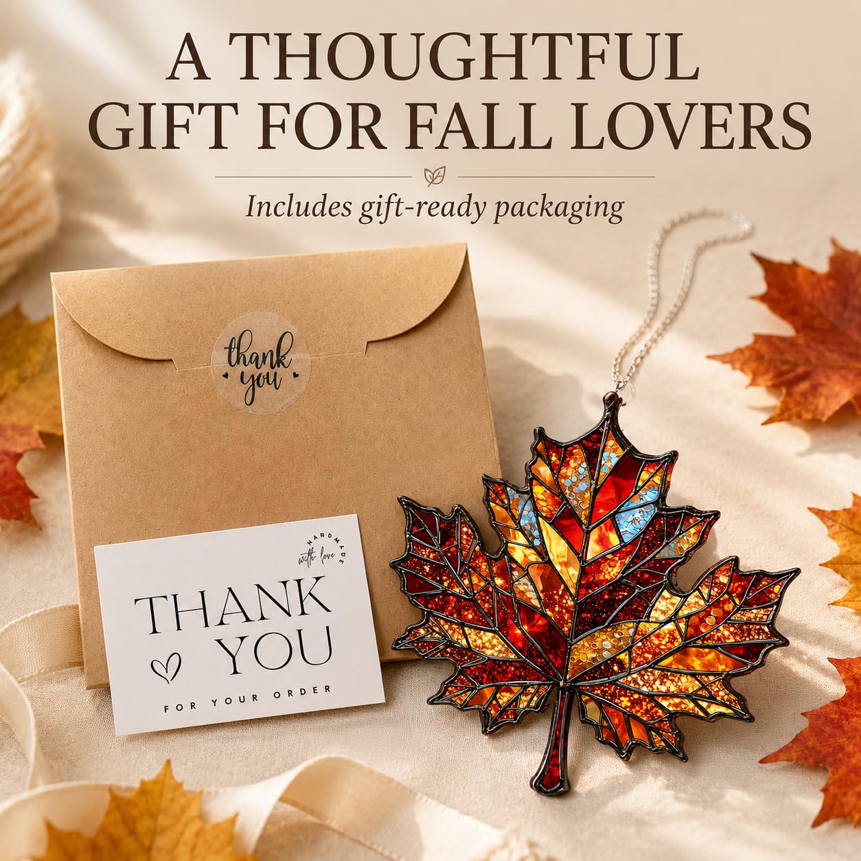 Autumn decor scene with BOYESE Maple Leaf Suncatcher