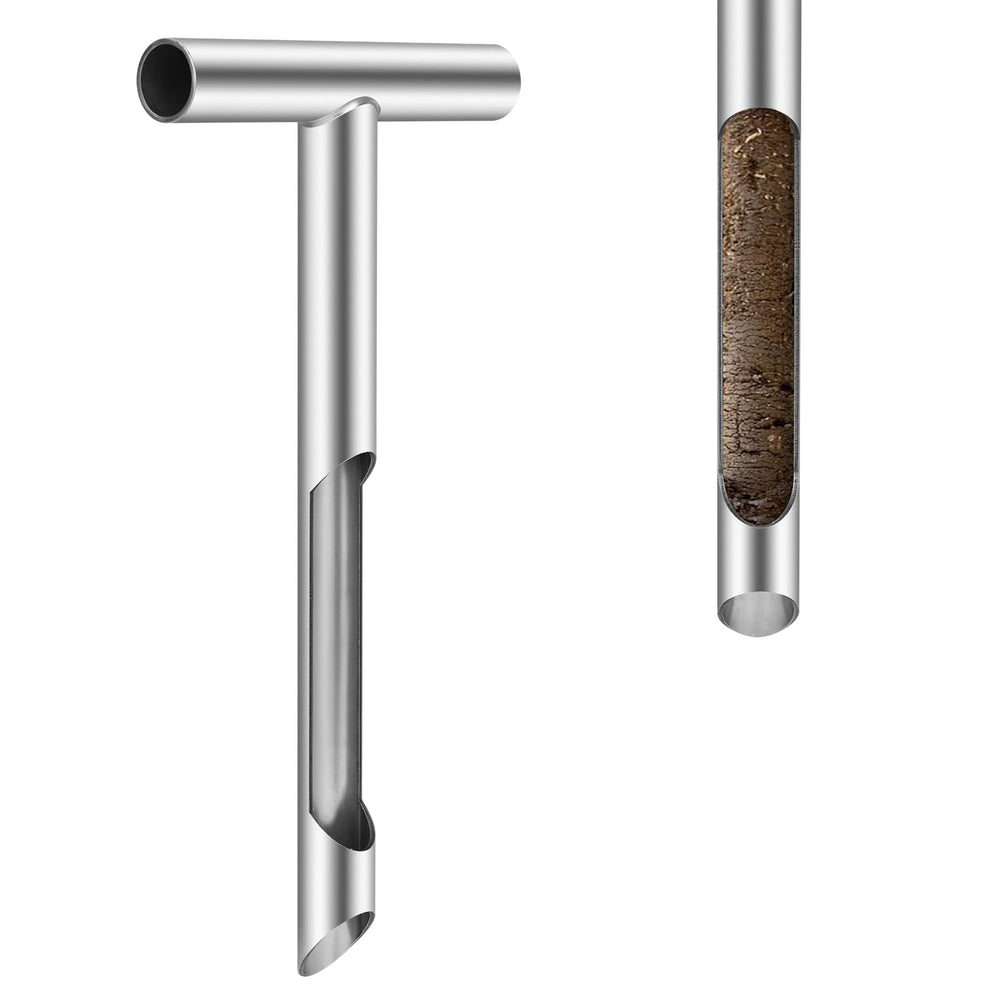 AUZEKER 12 Inch Soil Sampler Probe front view with T-handle