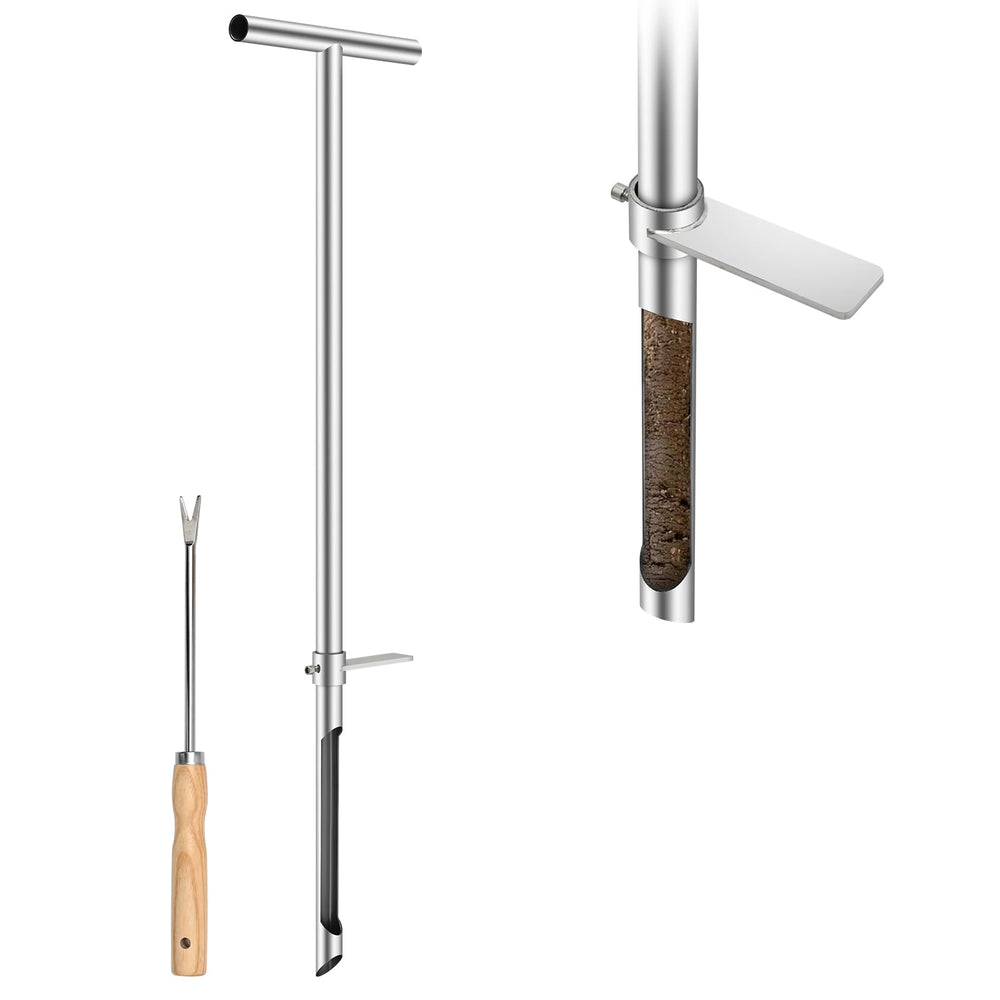 AUZEKER 36 Inch Soil Sampler Probe front view with T-handle