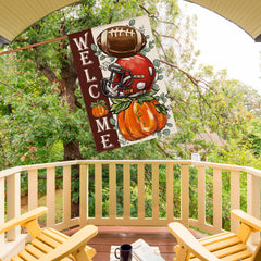 AVOIN colorlife Fall Football House Flag in garden setting