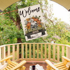 AVOIN colorlife Fall House Flag displayed in a garden setting