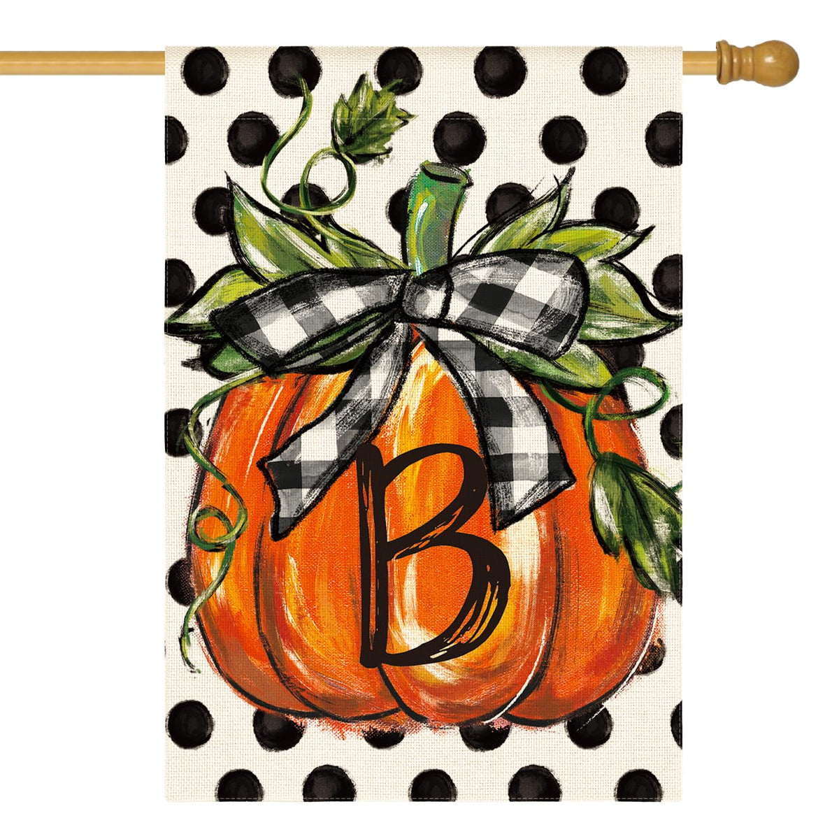 AVOIN colorlife Fall Monogram Letter B House Flag front view with polka dot design