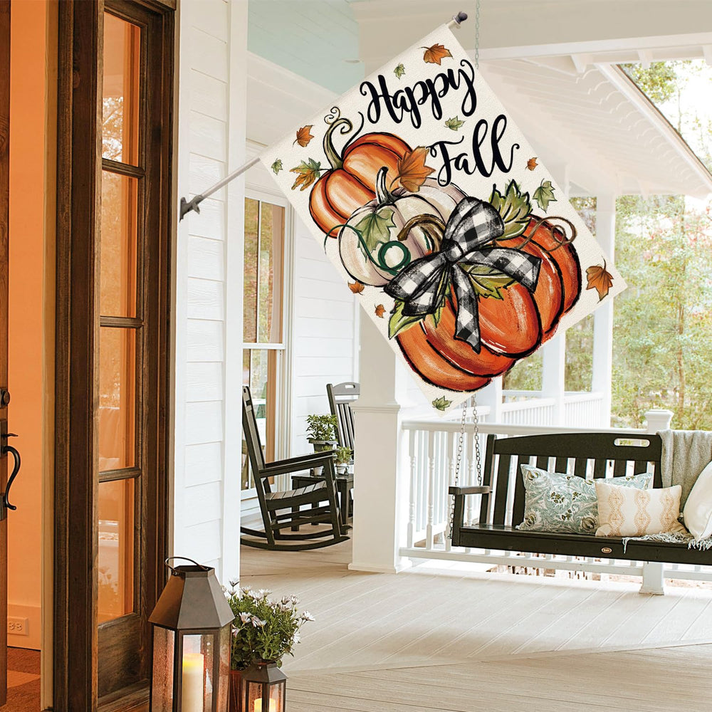 AVOIN colorlife Happy Fall House Flag displayed on porch