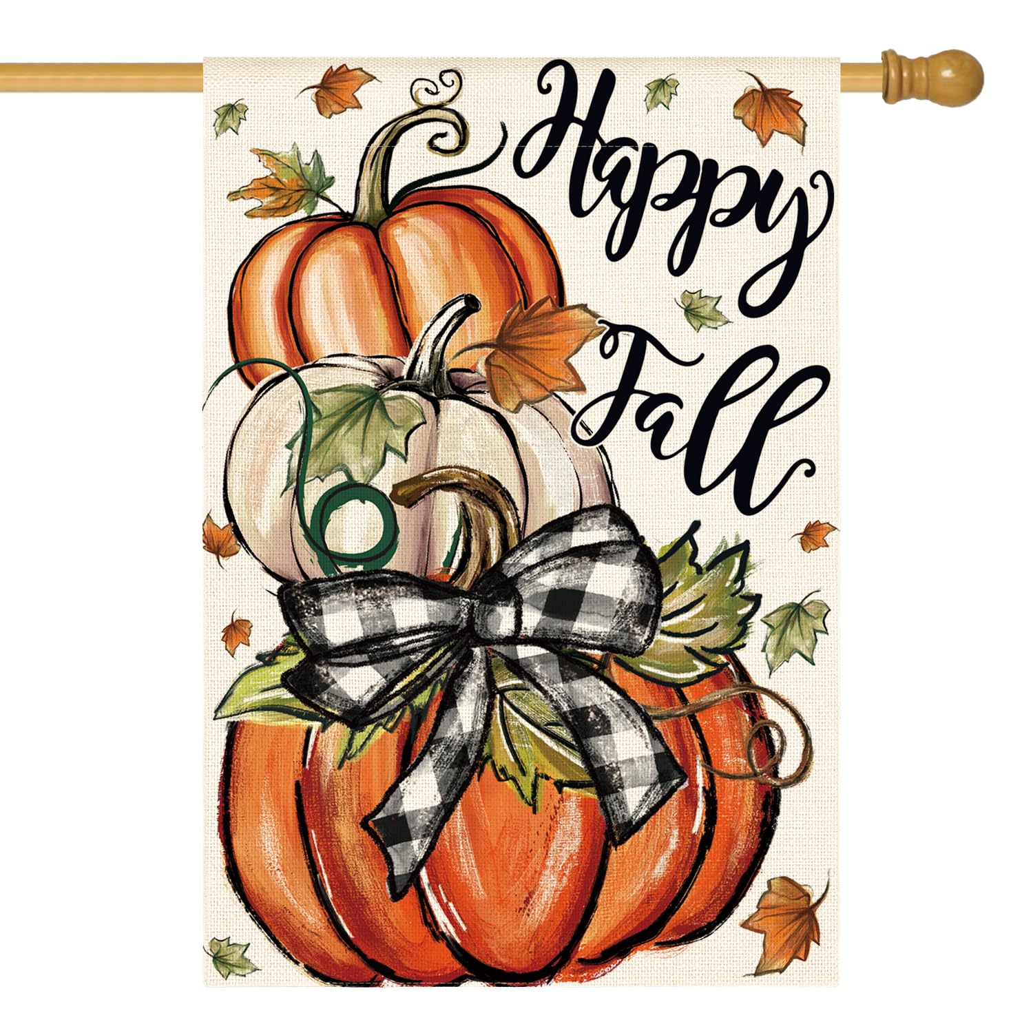 AVOIN colorlife Happy Fall House Flag front view, orange color
