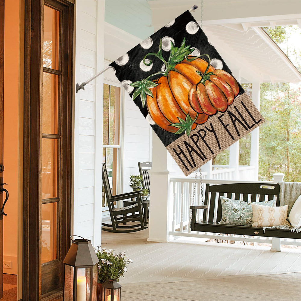 AVOIN colorlife Happy Fall Pumpkin House Flag in garden setting