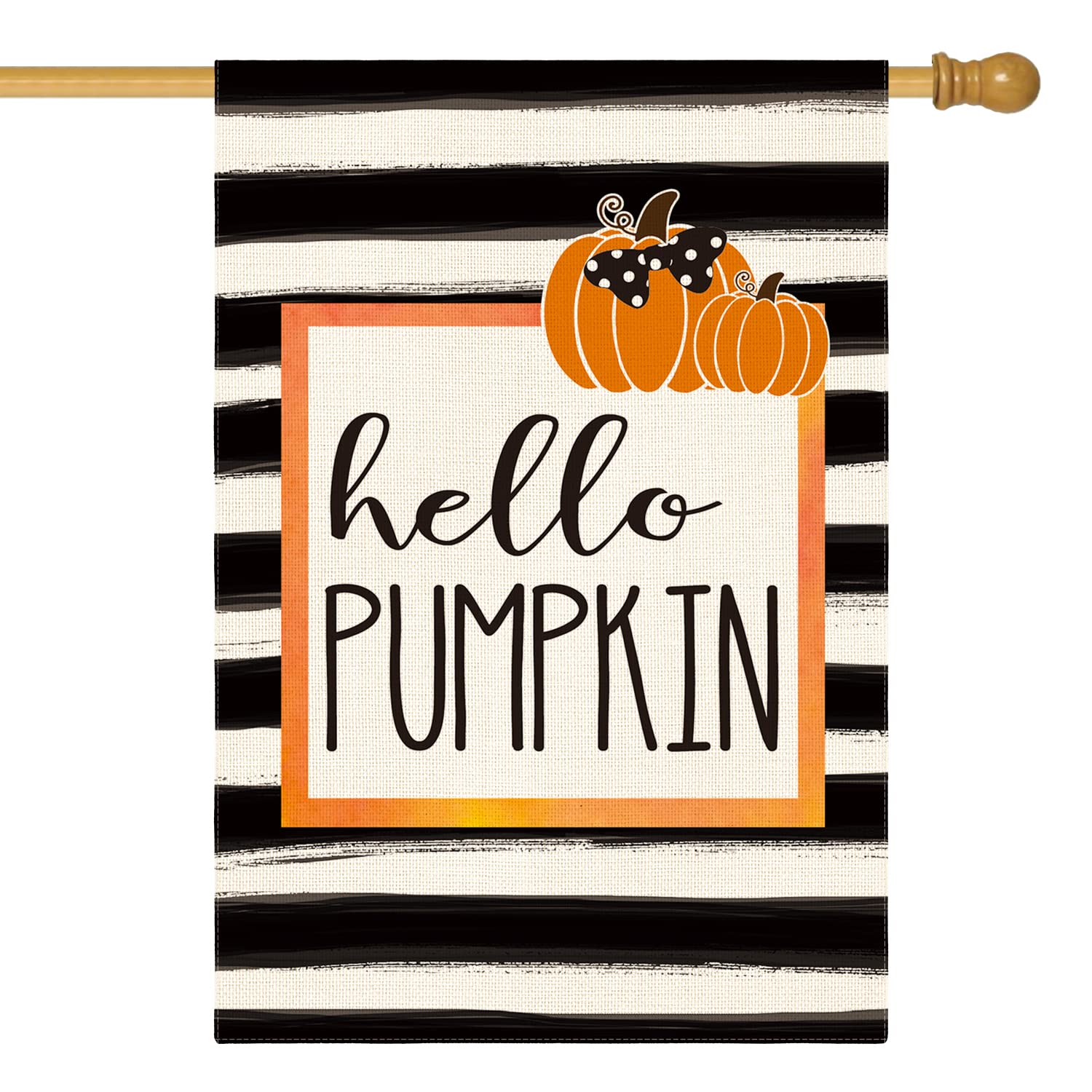 AVOIN colorlife Hello Pumpkin Fall House Flag front view, yellow design