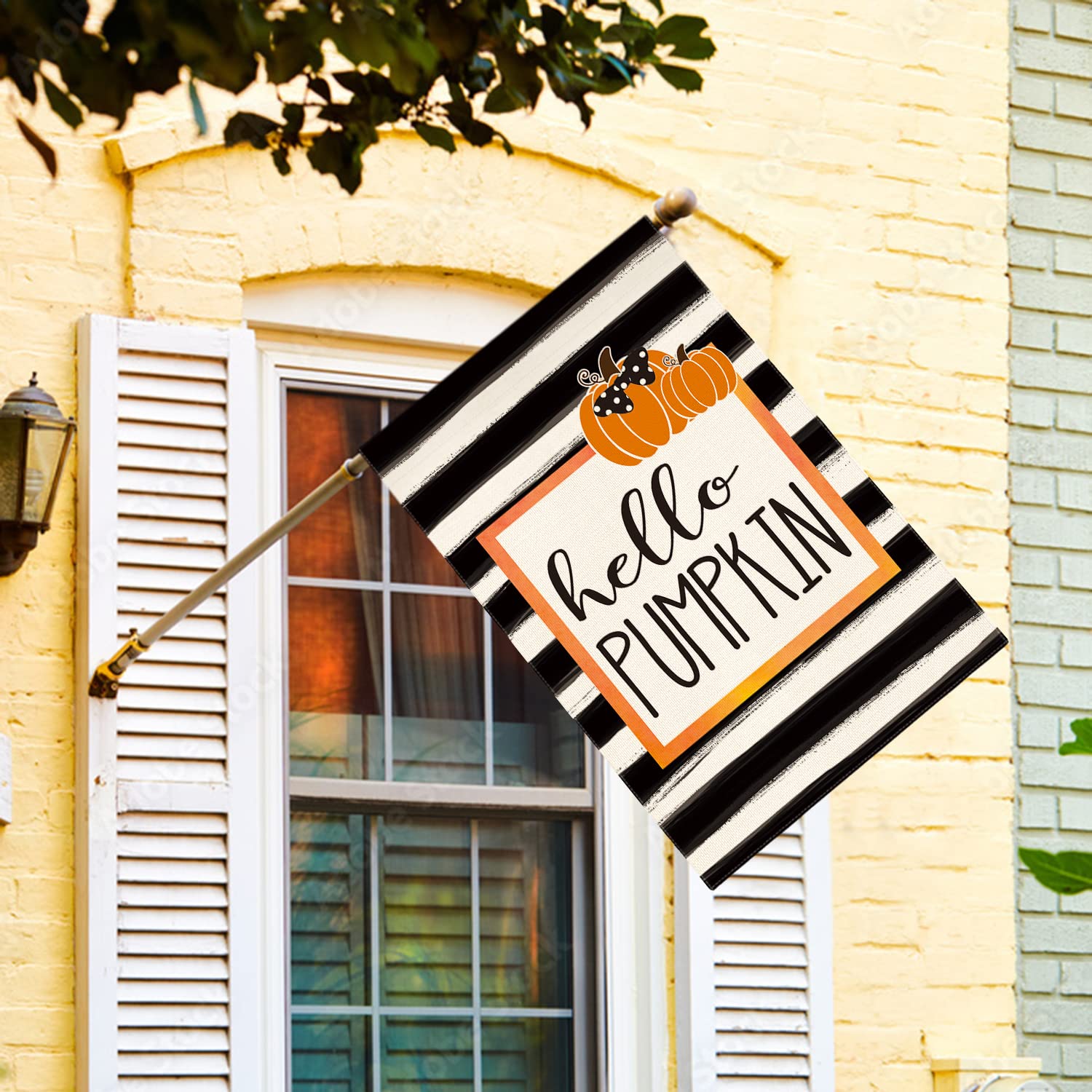 AVOIN colorlife Hello Pumpkin Fall House Flag side view with sleeve