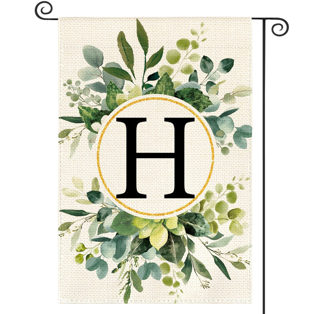 AVOIN colorlife Initial Monogram Letter H Floral Garden Flag front view