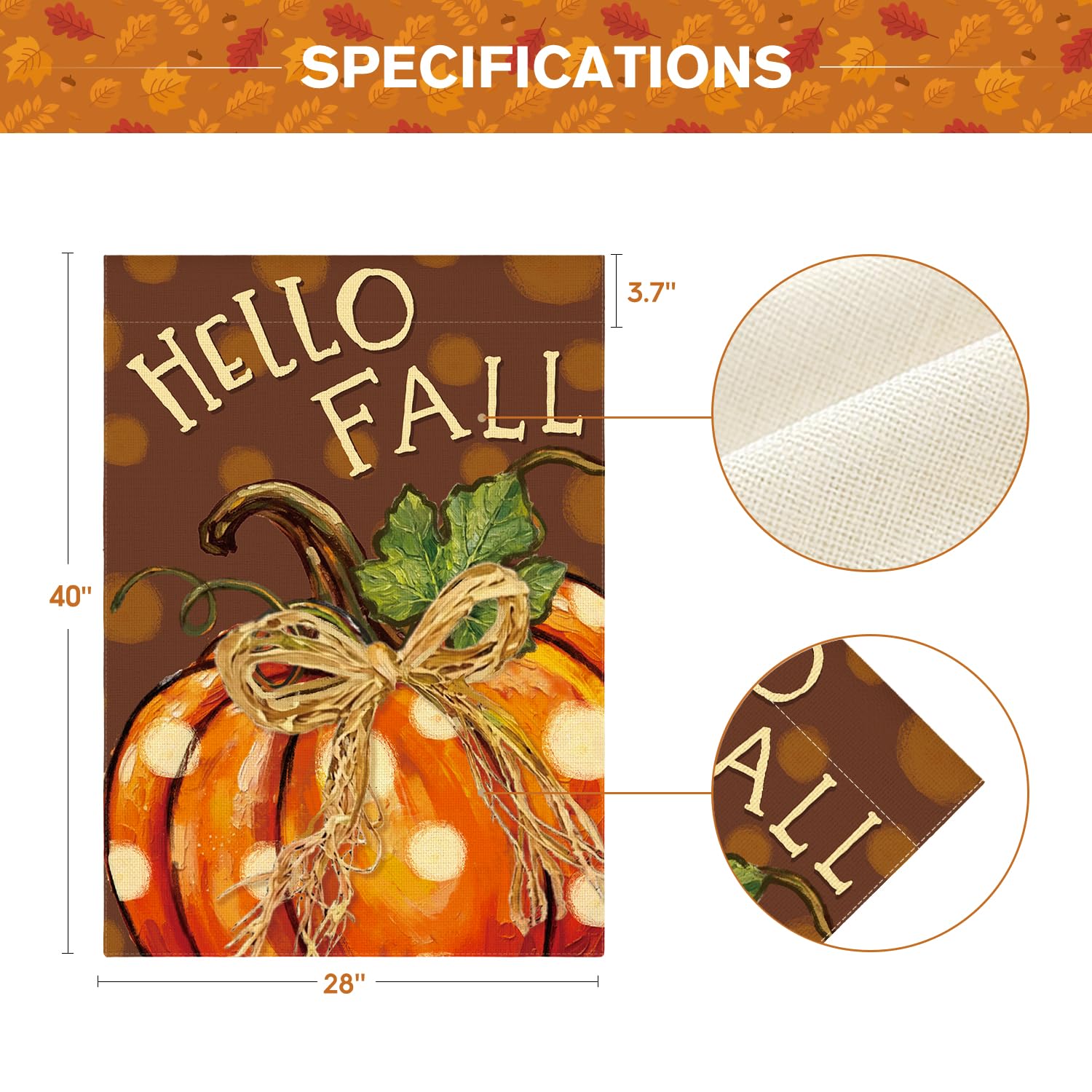 AVOIN colorlife Pumpkin Hello Fall House Flag showing sleeve