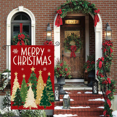 AVOIN colorlife Red Christmas Flag displayed in garden